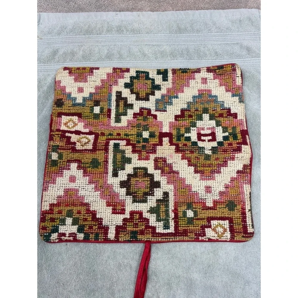 Vintage Neiman Marcus Needlepoint Jewelry Roll Italy‎ Geometric Travel Organizer